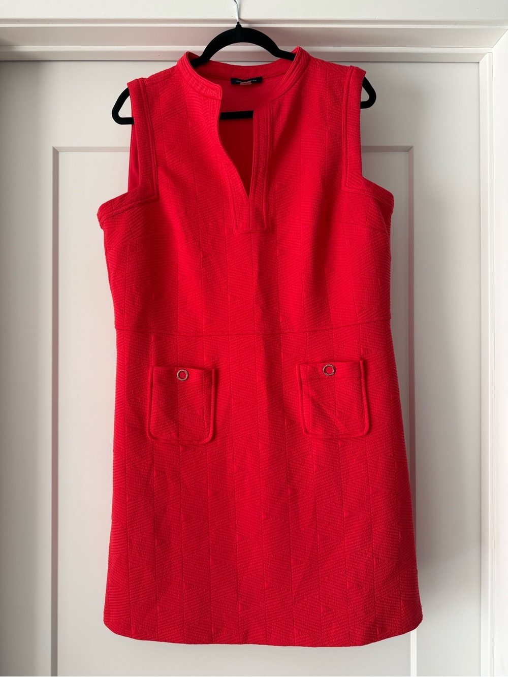 Tommy Hilfiger Sleeveless Split Neck Jacquard Knit Dress Sz 14 Color Guava - Picture 3 of 14